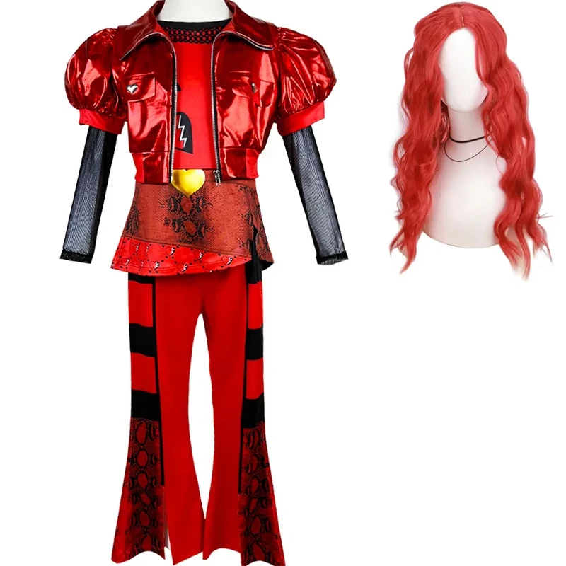 2024 Nové detské kostýmy Halloween Cosplay Nové dievčatá Červené srdce Koža s dlhým rukávom Karneval narodeniny Kostýmy
