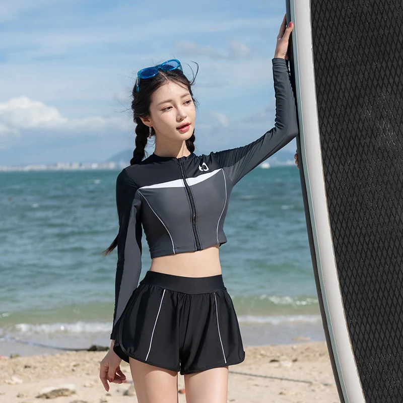 2024 Nové dámske plavky dva kusy Letné dámy surfujúci oblek dlhé rukávy s vysokým pásom Sexy pláž Wear Wear Maillot de Bain femmale
