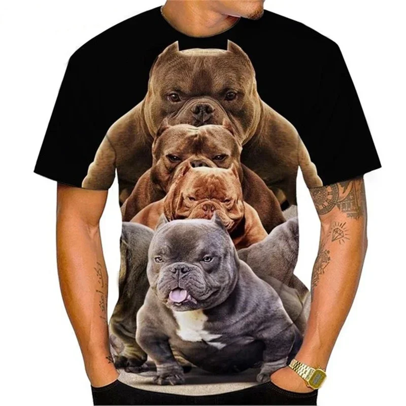2024 Nové horúce letné leto 3D Pet Bulldog Animal Print Tričko pre mužskú štýlovú zábavu American Bully Dog Krátke rukávy plus veľkosti Kid Tops