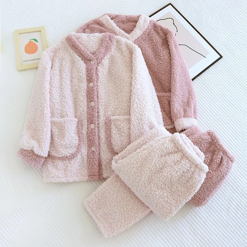 2024 Nové koralové zamatové pyžamy Ženy Zimné sveter Flanel Sleepwear Polar Fleece Longewear plus fleecový hustý oblek z domáceho oblečenia