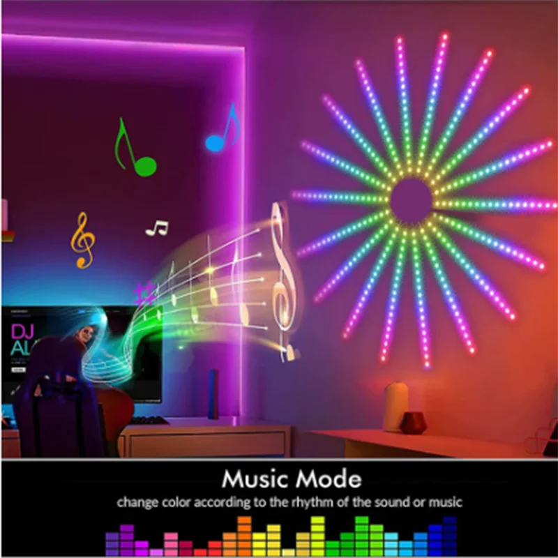 2024 Nové LED pásové svetlo RGB Zvukové ovládanie Symfónia Firework Light Svadobná vianočná hudba Control Celá súprava Dream Meteor Lamp