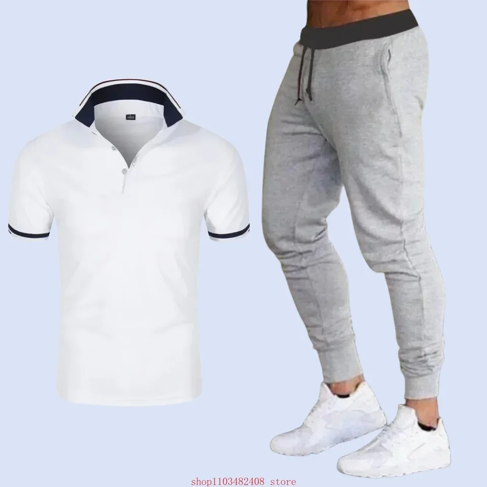 2024 Nové letné dvojdielne sada Cast Fashionbusiness Casual Men s krátkym rukávom Polov tenké nohavice oblečenie mužov oblečenie Sweatpants Tracksety