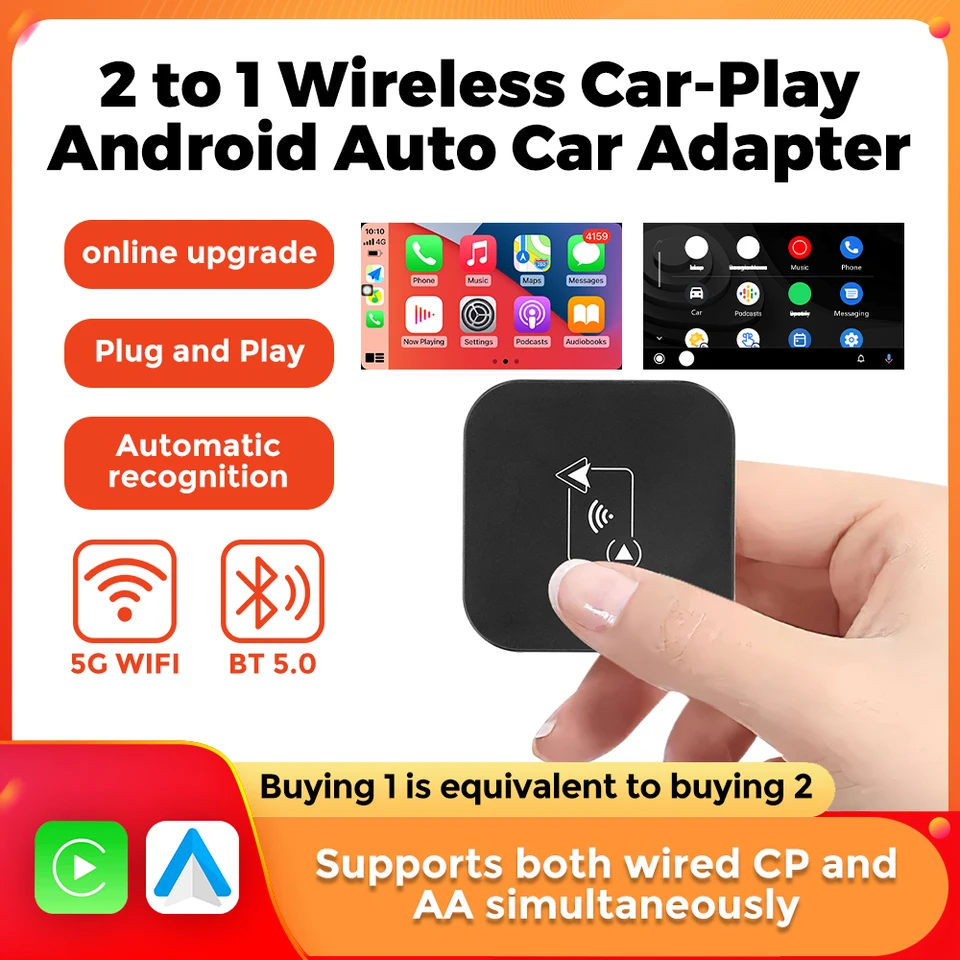 2024 Nové modely bezdrôtové auto-play Android Auto Car Adapter Originálne auto zapojené do bezdrôtového CP/AA 2 v 1 BT5.0 5G WIFI TYPY-C TYP-C