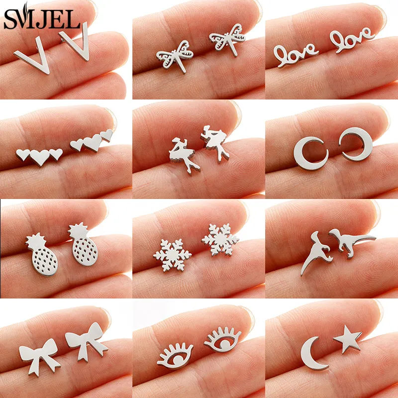 2024 Nové piercingové náušnice z nehrdzavejúcej ocele pre ženy módne balet Snowflake Earing Dinosaur Eyes v tvare gombíky punk darček