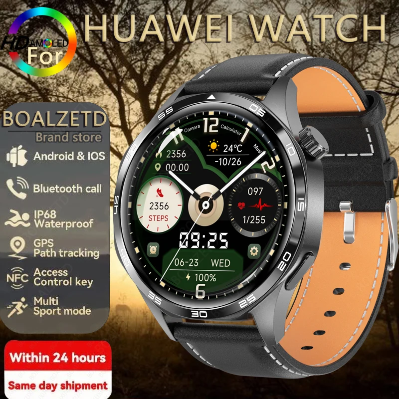 2024 Nové pre Huawei Outdoor Sports Smart Watch Men Amoled Screen Screen NFC GPS Compass Srdcová frekvencia Vodotesná Bluetooth Call Smartwatch