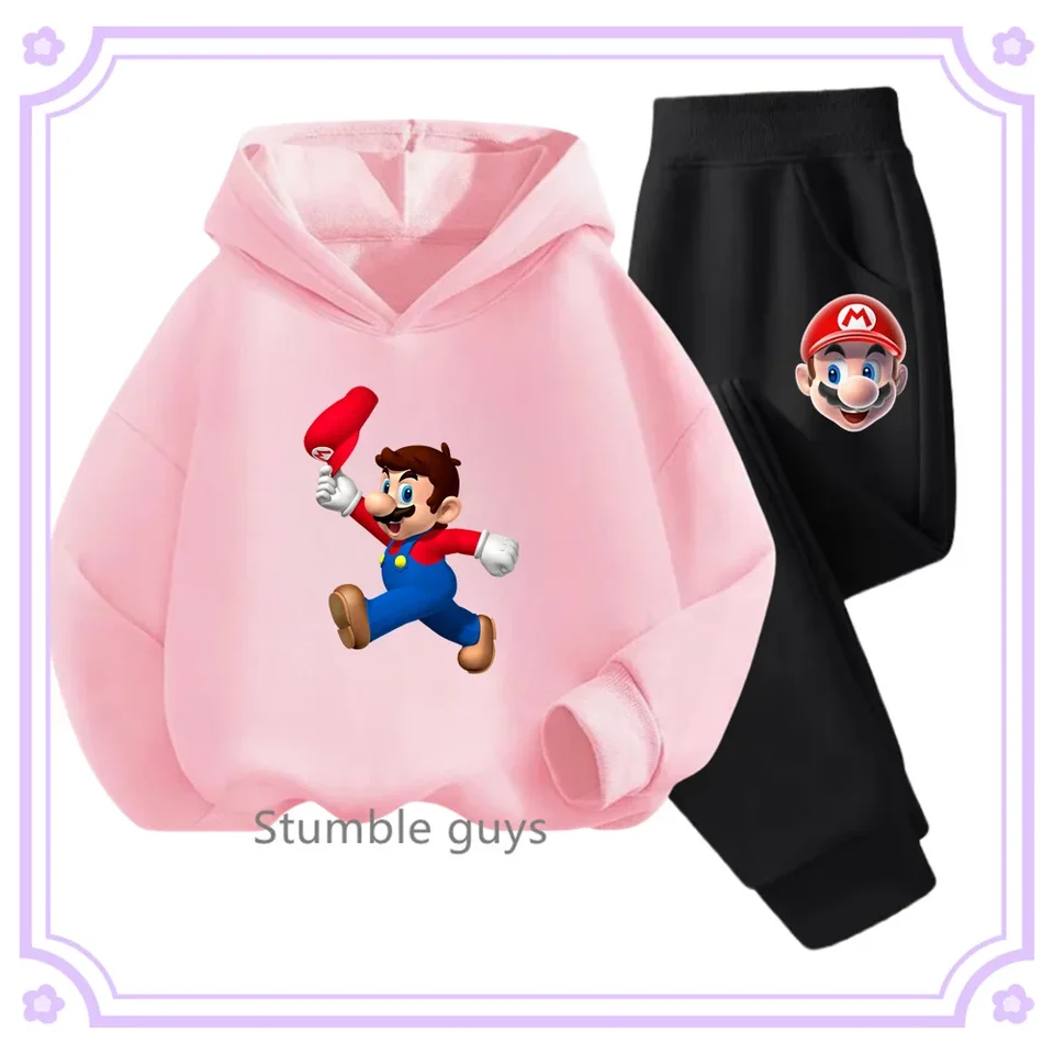 2024 Nové roztomilé Super Marios Bros Spring Fall Fall Detské kapucňové súpravy Top + Pants Clothing pre chlapcov a dievčatá