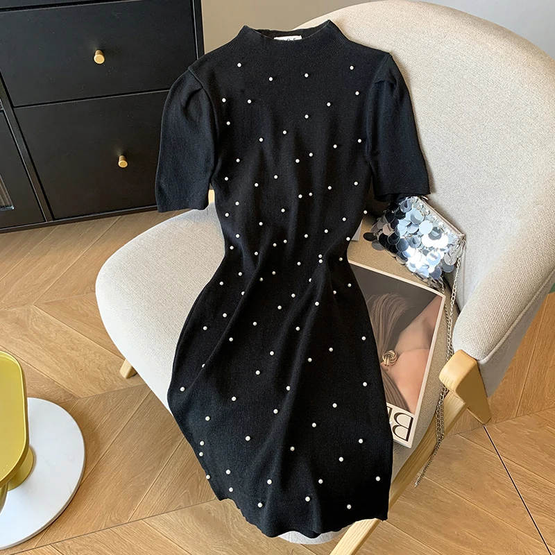 2024 NOVÉ SELNÉ ŽENY ŽENY ZOBRAZENIE DEKORÁCIA PLTING PLTING KRÁTKY Krátke šaty Žena Bodycon pletené Mini šaty s krátkym rukávom