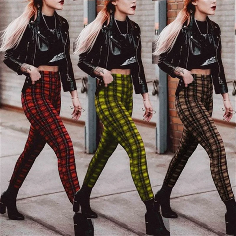 2024 Nové streetwear s vysokým pásom spandex žien legíny veľkej veľkosti xs-xxxl módne módne kockované nohavice na nohavice legíny červené