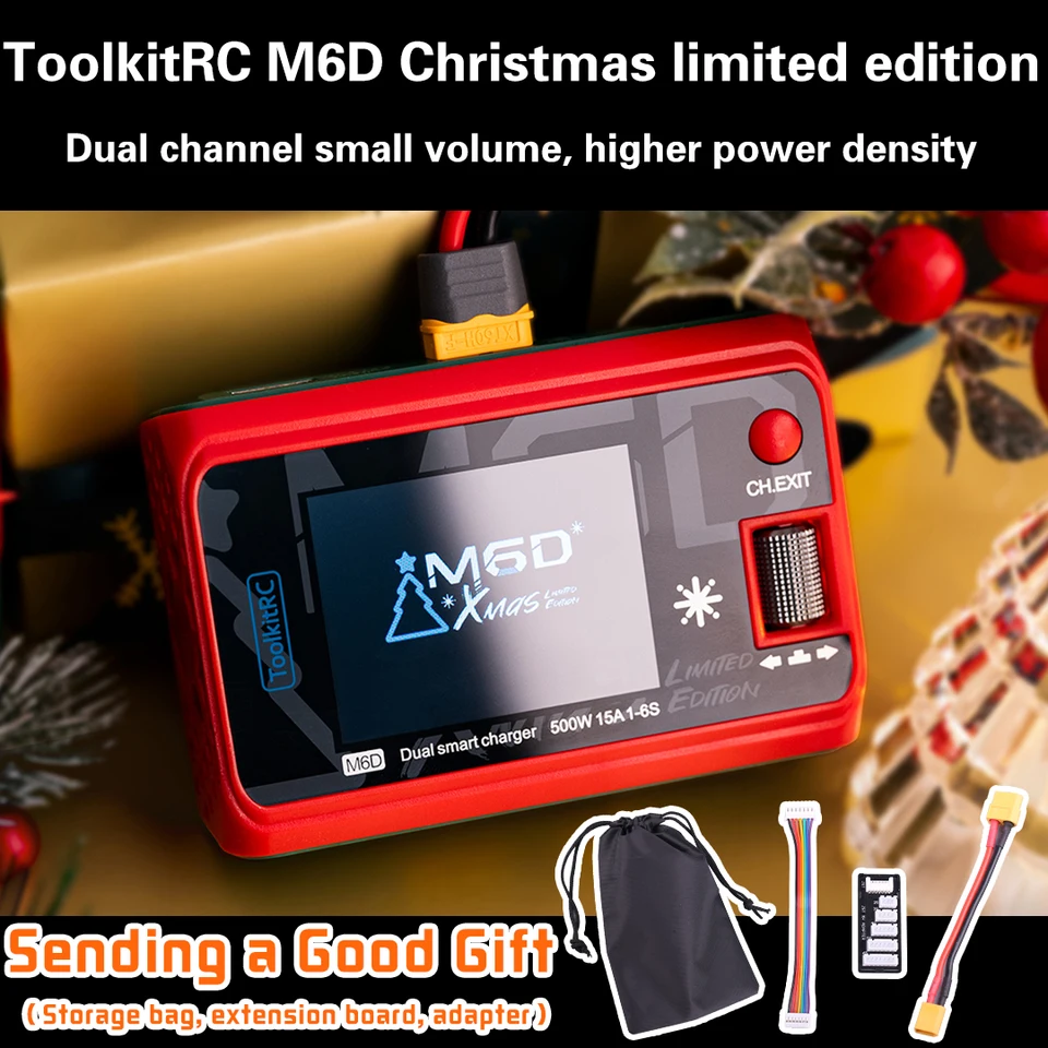 2024 Nové Vianoce Toolkitrc M6D 15a DC Dual Channel Mini nabíjačka Discharger pre 1-6S Lipo batériu FPV Model Parts Christmas Gift