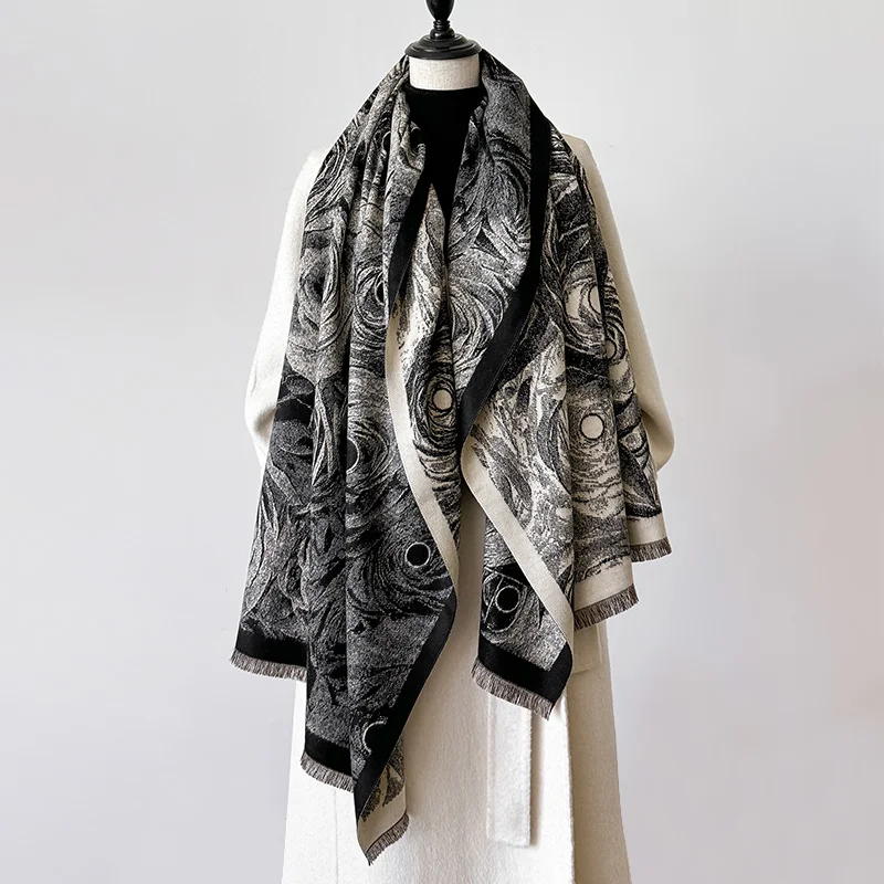 2024 Nové šatky Vonkajšie oblečenie Imitácia kašmíru Imitácia Cashmere Fee Rose Coent Autumn a Winter Hustý hustý paisley tlmivý šál šál šál