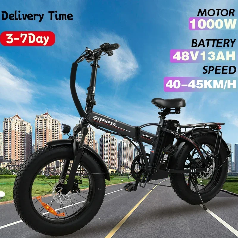 2024 NOVÝ 1 000 W hliníkový e-bicykel 20inch tukových pneumatík na pláži Sneh Sneh Electric Bicycle 48V 13AH Littium Battery Elektrický bicykel