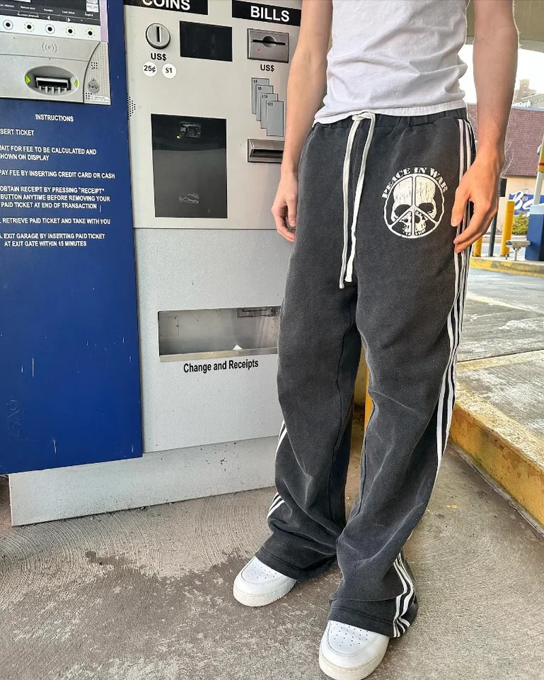 2024 NOVÝ AMERICKÝ GOTHICKÝ SKULL KOPE Vzor Past Módne módny módny punk uvoľnený vysoký pás Športové nohavice Ženské dámske