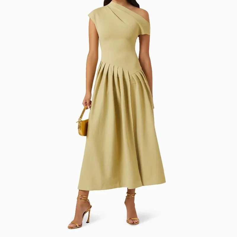 2024 Nový cezhraničný európsky a americký štýl Elegantné dlhé šaty socialit Socialit Slim Fit Pleat Design Sensibility Dress