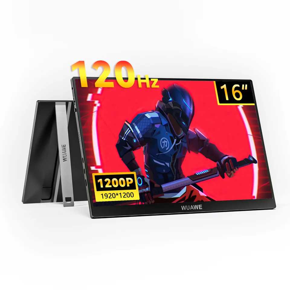 2024 Nový dizajn 16 palcov 120 Hz prenosný herný monitor pre laptop, Wuawe 1200p Farebný LCD FHD počítač Externá druhá obrazovka