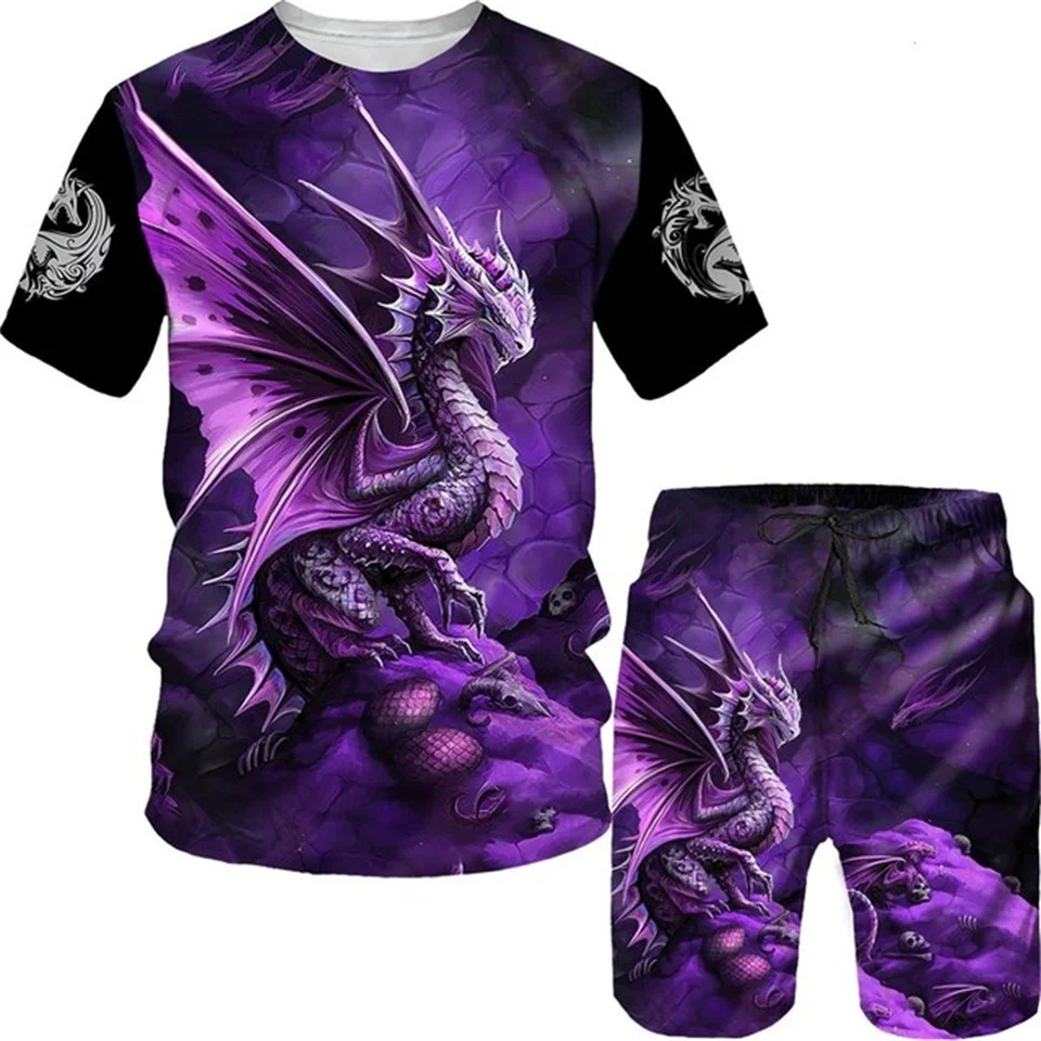 2024 NOVÝ DRAGON Pánske tričká STERS STADSUITY Set 3D tlačené vintage dragon tlač Streetwear Y2K Trič