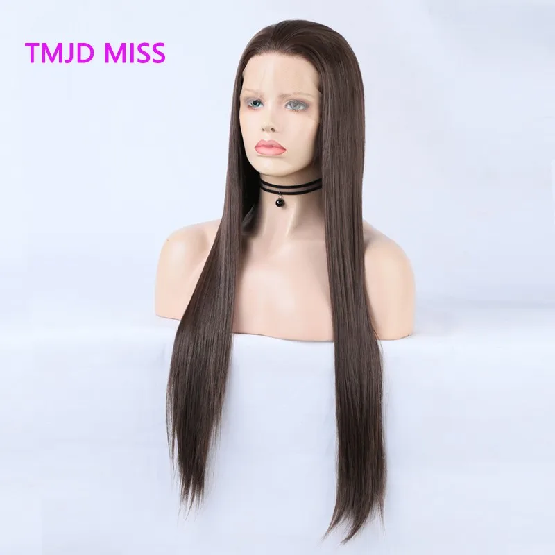 2024 NOVÝ HD Front Lace Parochňa Dlhá rovná hodvábna parochňa s vysokou teplotou simulované ľudské vlasy Cabelo Humano Simulado Peluca