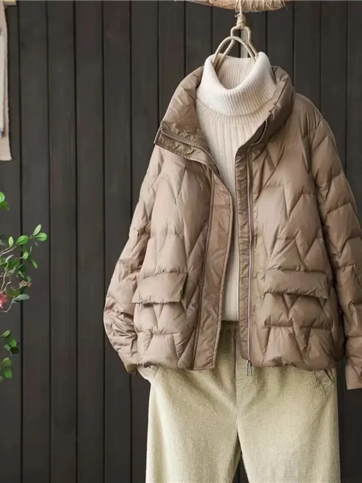 2024 Nový jarný jesenný stojan golier perie Puffer kabát