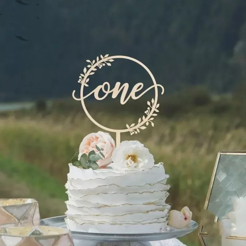 2024 Nový jeden koláč Topper Drevené One Baby Cake Topper Acryl Gold Topper pre dieťa 1. narodeniny pre bábätká Party Decor Decor