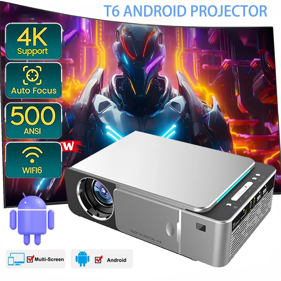 2024 Nový Mini T6 Projector Full HD domáce kino Cinema 12000 LUMENS LED Beamer 4K 1080P projektory (WiFi Android) Martphone