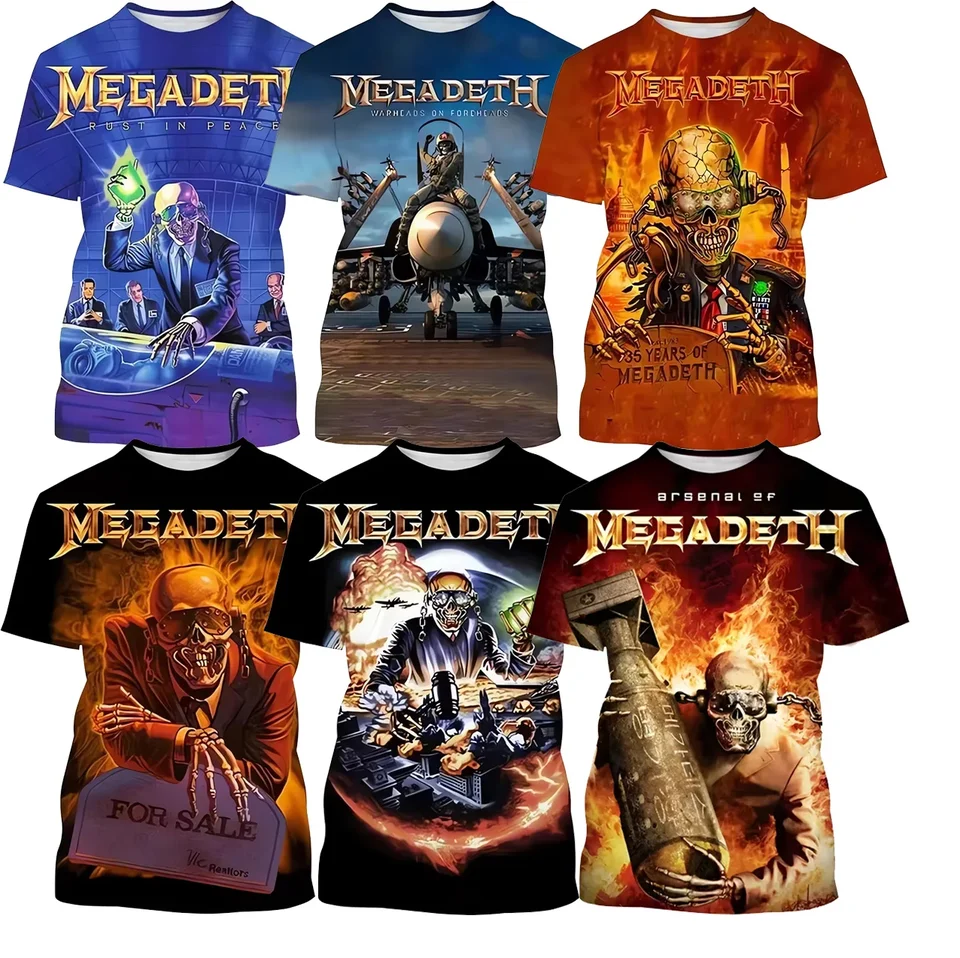 2024 Nový módny megadeth 3D tlačené tričko Pánske najlepšie populárne tričko hip hop štýl krátke rukávy Tričko Retro tričko Retro