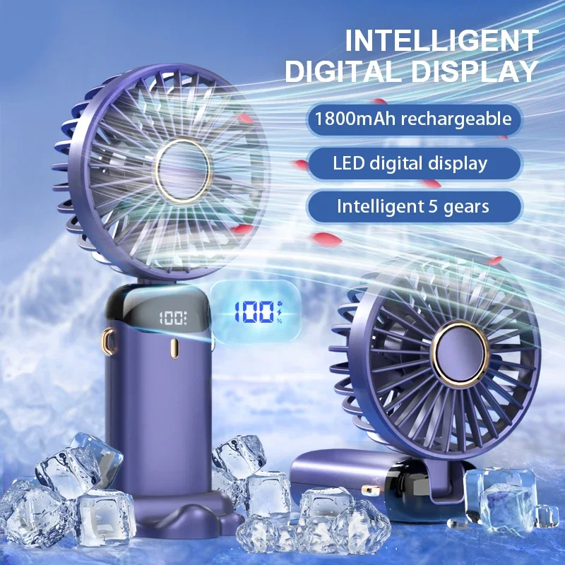 2024 Nový prenosný ventilátor 6000 mAh Nabíjateľný 90 ° Fložiteľný ventilátor Mini klimatizácia malého ventilátora Vzduchový chladič s digitálnym displejom LED