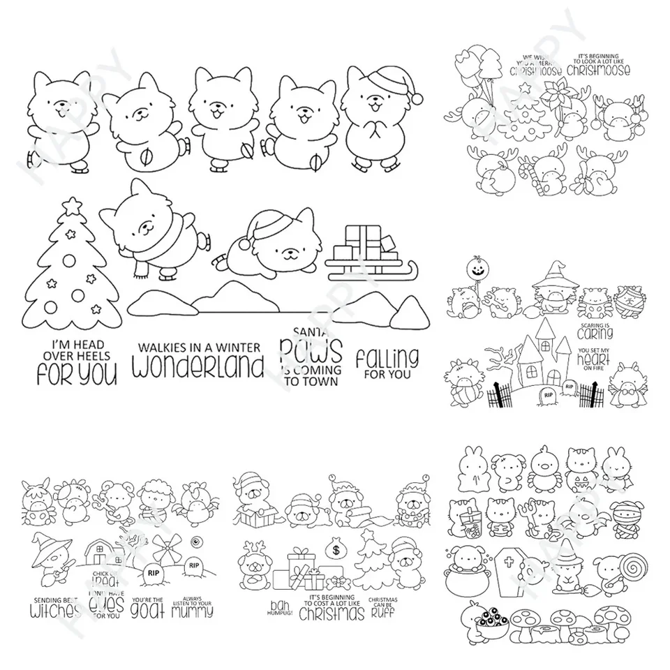 2024 Nový príchod Cut Dies Hallowmas Frightful Farm Tiny Terrors Silikónové známky Sada remeslá DIY Crafty Vyrábajúca pohľadnicu scrapbooking