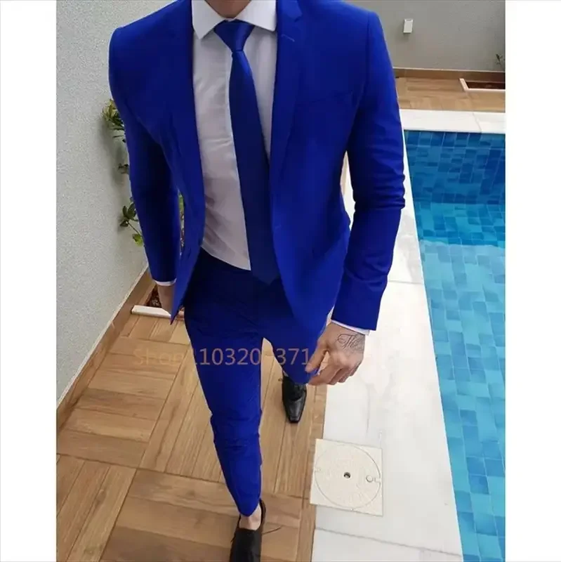 2024 Nový príchod Royal Blue Prom Suits Groom Tuxedos Najnovšie kabáty Návrhy Pánske svadobné obleky Muž Slim Fit (bunda+nohavice)