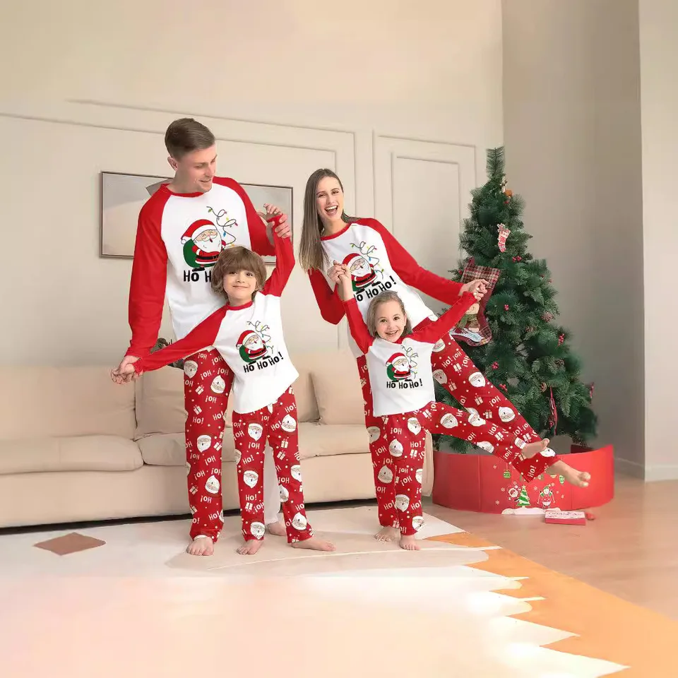 2024 Nový Santa Claus Vytlačený okrúhly krk s rukávmi na plece červenej a bielej farby Kontrast rodinné domáce šaty pyžamové nohavičky