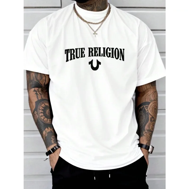 2024 NOVÝ TRUE RELIGION Letter Zábava Tlačená bavlnená pánske tričko Móda voľný denný trend Veľký okrúhly krk Street Tričko
