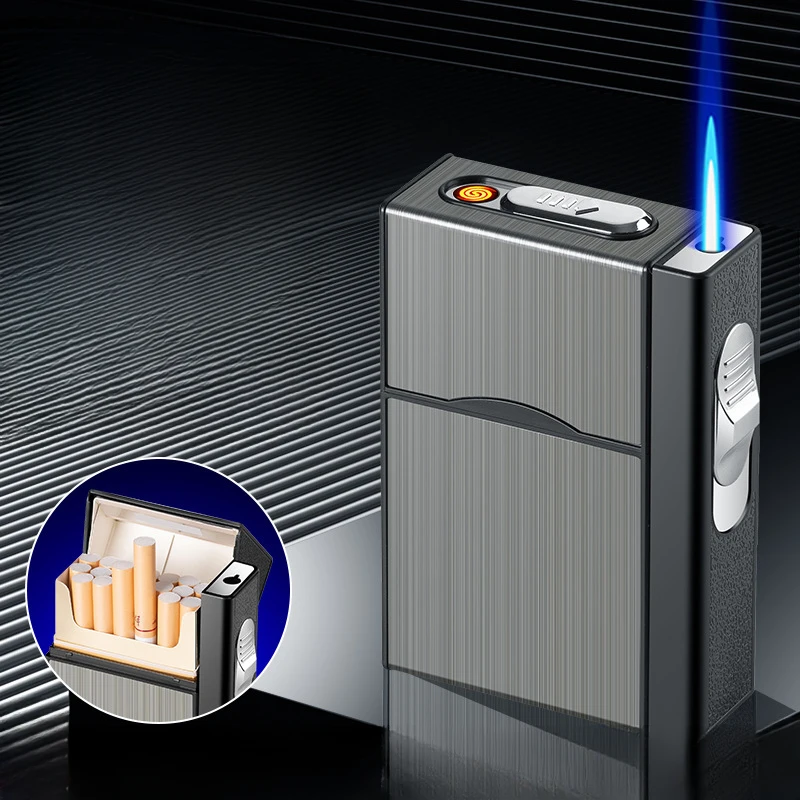 2024 Nový USB 2-v-1 Multifunkčný plynový a elektrický cigaretový obal zapaľovač 20 kusov kovový nafukovací cigaretový obal veľkoobchod