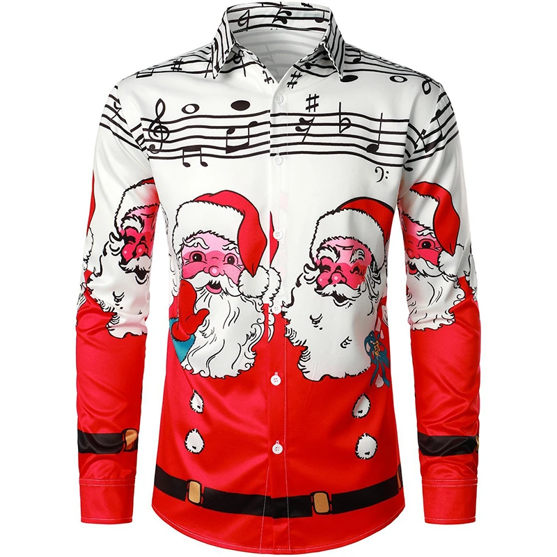 2024 Nový vianočný štýl santa Claus Grafická košeľa pre mužov Príležitostné vinobranie 3D tlač s dlhým rukávom Prázdniny Prázdniny Party Y2K Tops