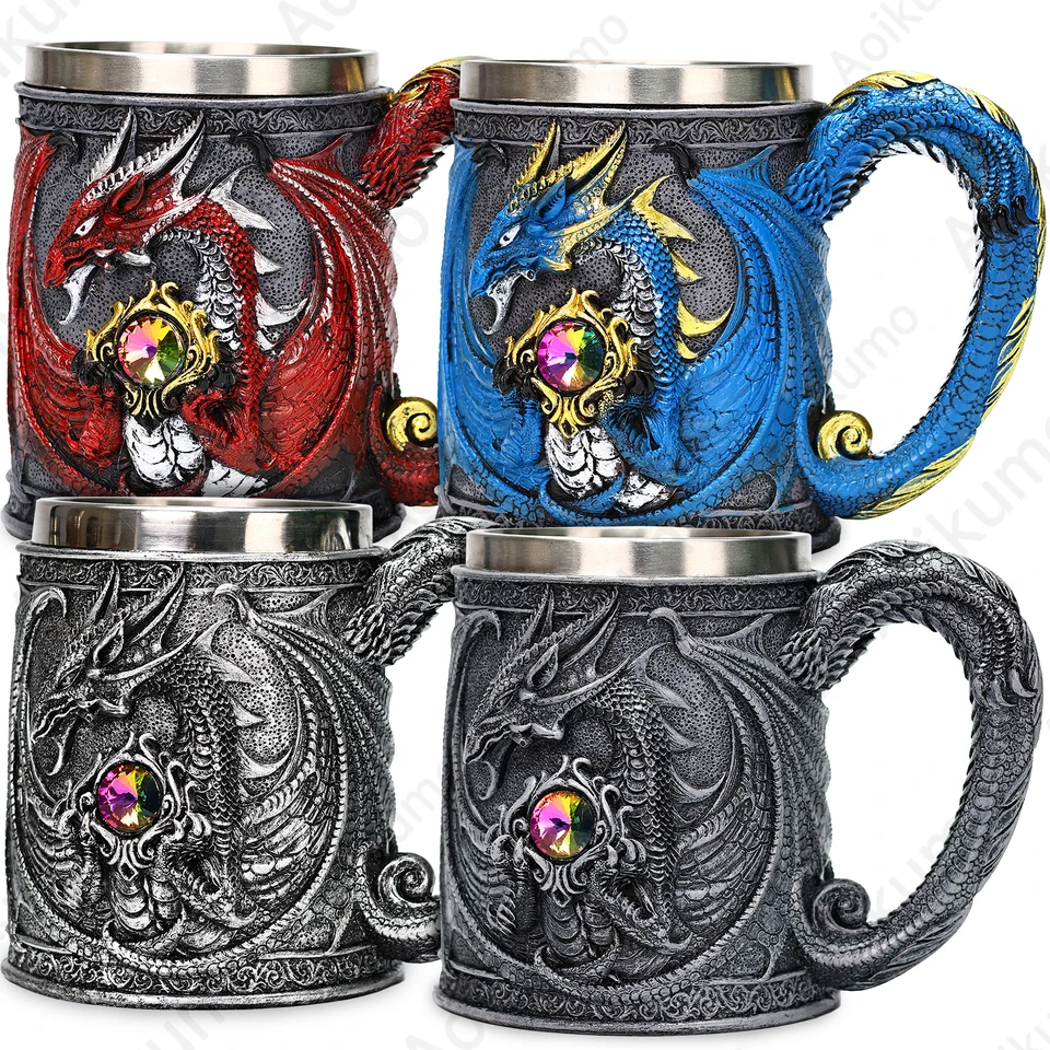 2024 Nový zlý drak Gem Tankard 304 Nerezová oceľ Vnútorné pivo Čaj Čajový hrnček Stein Cup 450 ml Halloween Darček