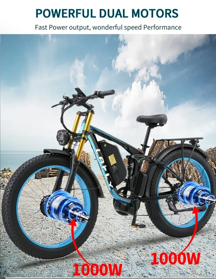 2024 Nový zľavnená 26 palcov 2000 W Duálny motor 48 V 23AH s batériou Turn Signal Light Lafly T1000Pro Electric Electric Bicycle dospelých