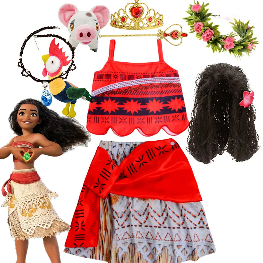 2024 Oblečenie v štýle Havaju Set Beach Girl Disney Up Disney Princess Moana CostUme Cosplay odev Kid letná vaiana top a sukňa