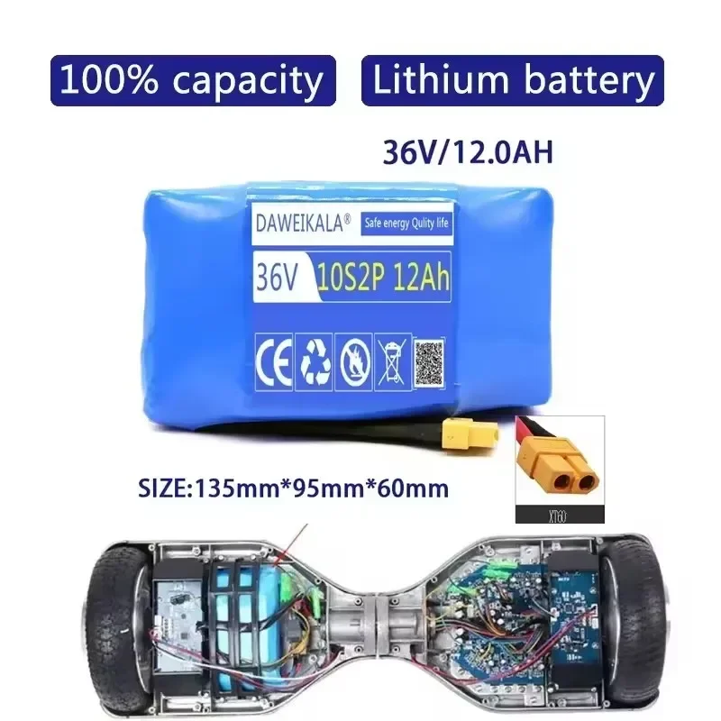 2024 Originálne 36V batérie batérií 12000 mAh Nabíjateľná lítium -iónová batéria pre elektrické samočisté kolobežky Hoverboard Unicycle