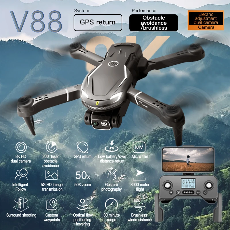 2024 Originálny V88 DRONE 8K Profesionálny HD Aerial Dual-Camera všesmerová prekážka vyhýbania sa DRONU WIFI QUADCOPTER 10000M