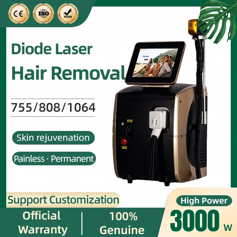 2024 Prenosný 808 3 vlnový diód laserové permanentné vlasy Odstráňte rýchle odstránenie chĺpkov bezbolestný folikul Penetration pokožka Dev