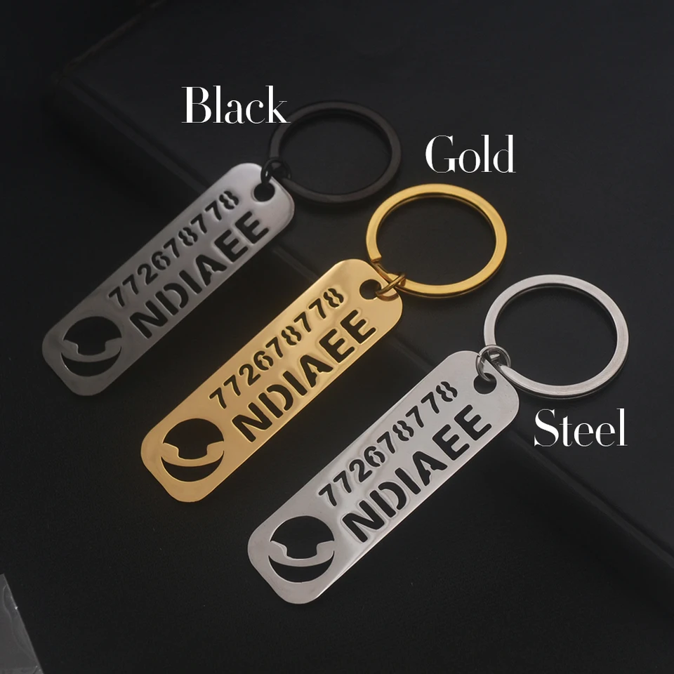 2024 Prispôsobené meno a telefónne číslo Anti Strata Keychain Logo Logo Logo Prispôsobený prívesok Pendant Darček 304 oceľ