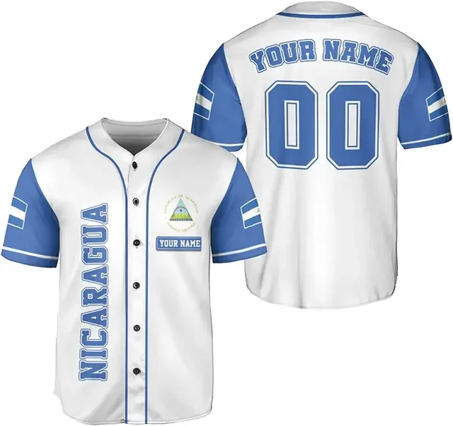 2024 Pánska baseballová košeľa Custom Nikaragua Flag 3D Print Mesh Baseball Jersey Top Tee Men Streetwear Stried Ruckve Sport Sport