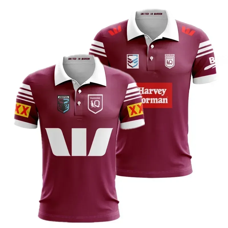 2024 Queensland Maroons State of Origin Polo košeľa Home / Away Rugby Jersey Shorts - Pánska Veľkosť: S -5XL （Názov tlače）