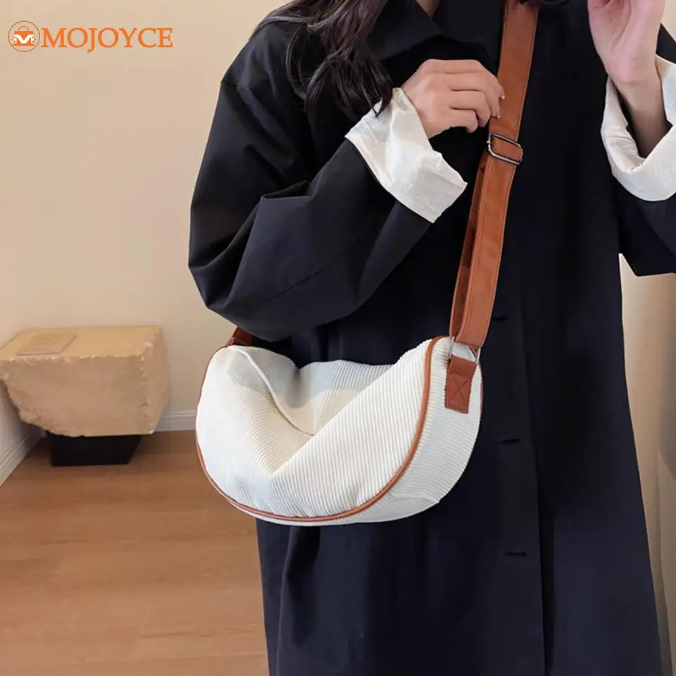 2024 Retro Corduroy Dumpling Tašky Dámska mäkká polovica mesiaca Veľká kapacita Crossbody Bag Dámske vrecko na rameno s masívnym polmesiacom