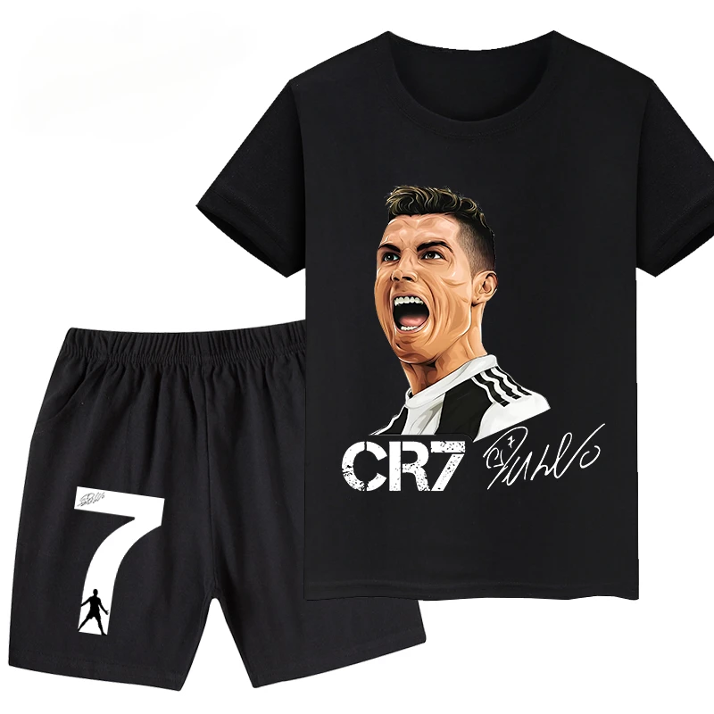 2024 RONALDO FOOTBALL PLAČNÝ CR7 Tlačené detské oblečenie Príležitostné tričko+šortky 2ks súpravy letné deti chlapci módne športy