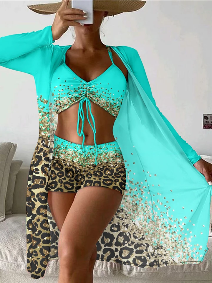 2024 Sexy 3 kusy Vysoký pás Bikiny Tlačené plavky Ženy Kimono plavky ženské kúpanie kúpanie kúpalisko String Beachwear