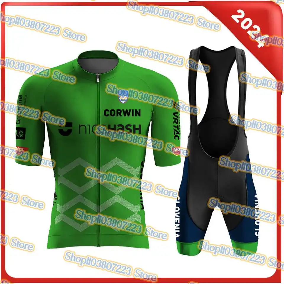 2024 Slovinsko zelený majster sveta cyklistický dres Cycling Clothing Road Retre Suits Pants Maillot cyklisme