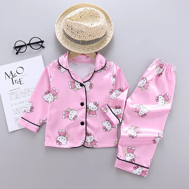 2024 Spring Autumn Hello Kitty Cartoon Dievčatá chlapci chlapci s dlhým rukávom +nohavice 2ks spánok
