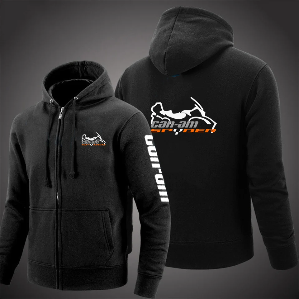2024 Spring Autumn Men Can Am Team Spyder Motocykle logo tlač s dlhým rukávom zips plná farba voľné voľné kapucňu s kapucňou