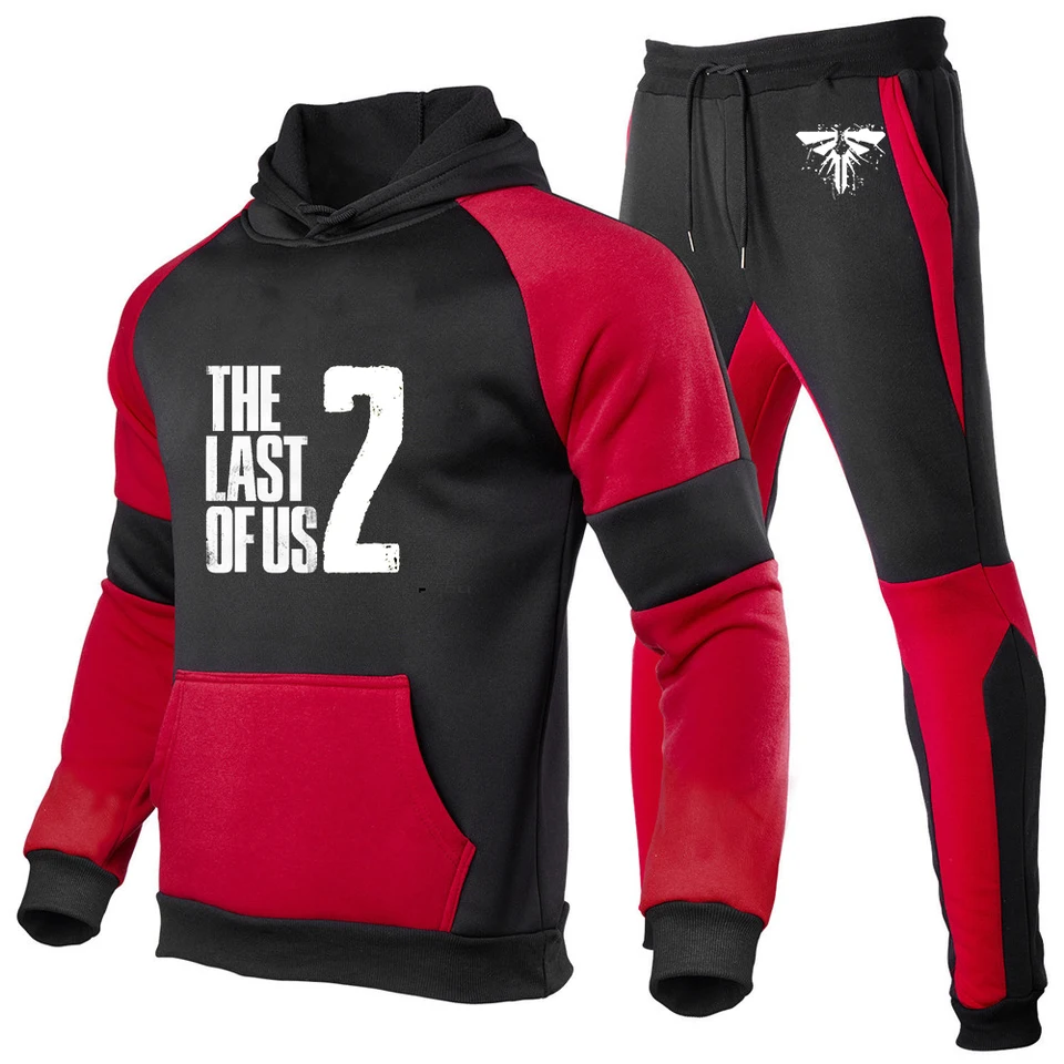 2024 Spring Awar Men's The Last of Us Logo Tlač pre pohodlné pullové kapucne+neformálne joggingové tepláky patchwork bavlnené súpravy