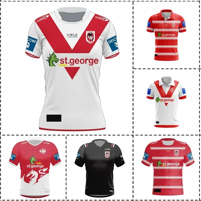 2024 St George Illawarra Dragons Polo tričko Domov / Away / Training Rugby Jersey Shorts - Pánska Veľkosť: S -5XL （Názov tlače）