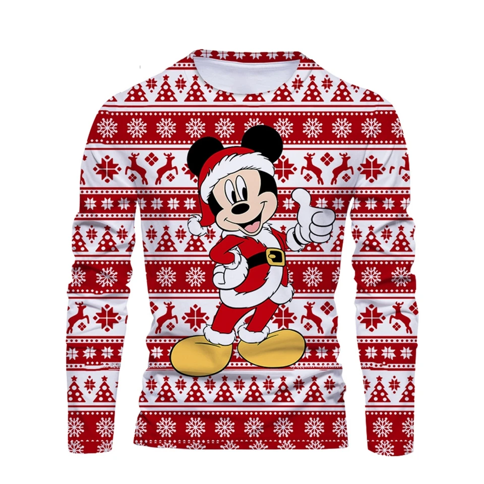 2024 Streetwear Vianoce jeseň New Mickey Minnie Anime Disney Brand Fashion Trend Pánsky okrúhly krk Tričko s dlhým rukávom