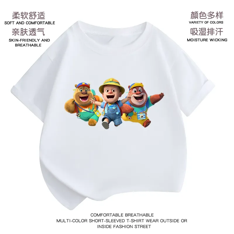 2024 Summer Bear Cartoon Pattern Detské oblečenie Nový medveď Big Bear Two Boys and Girls Cotton Crew tričko s viacerými veľkosťami Opti